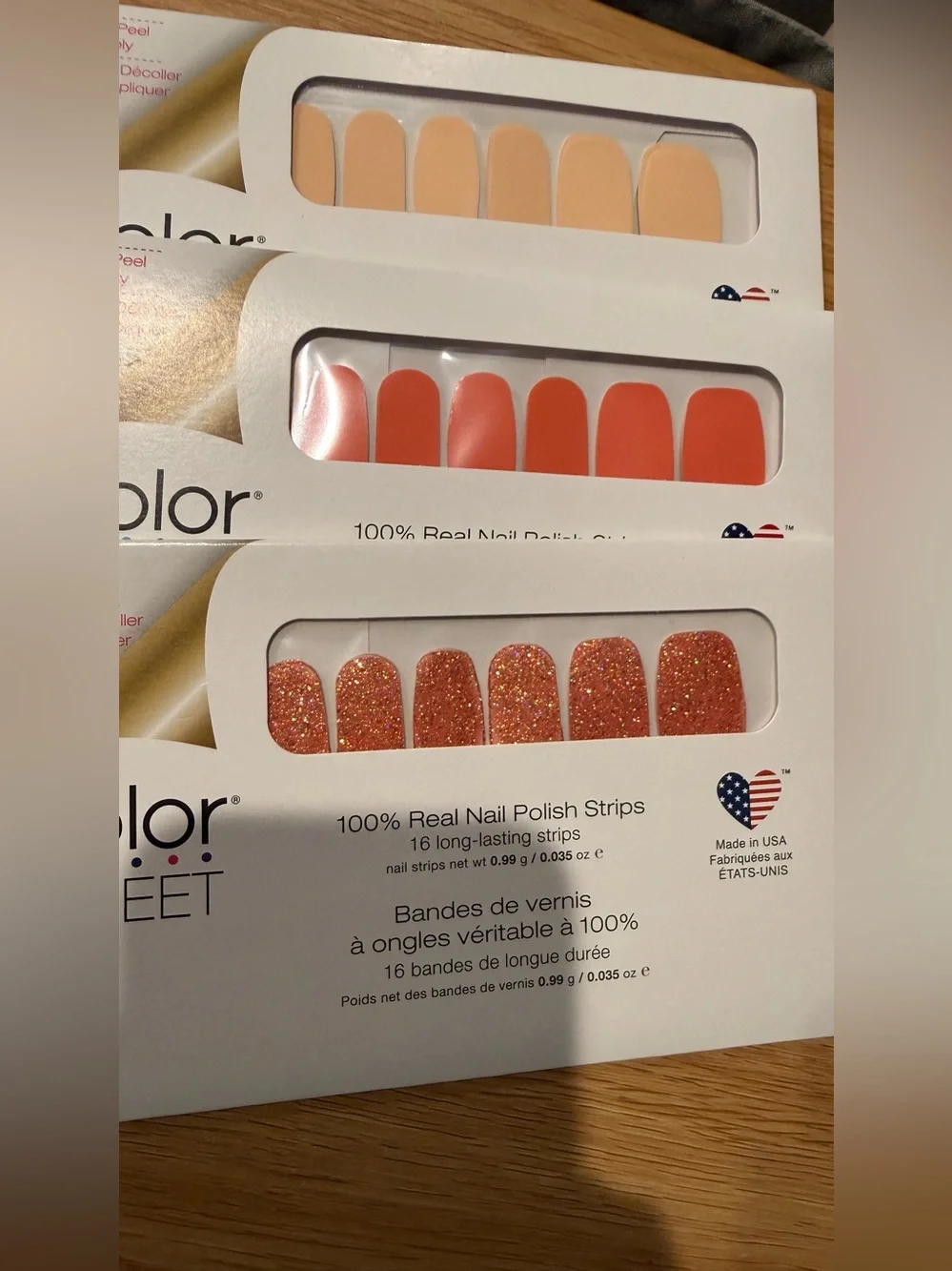3 new Packages, color, Street nail wraps, coral peach glitter